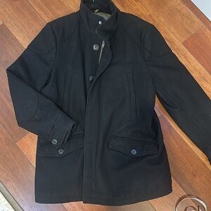 Gap Men’s XL Black Pea Coat 4 Pocket Gray Lining